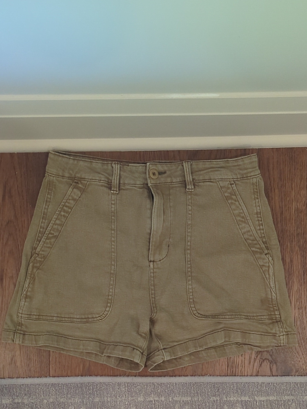 High-Waist Olive Green Utility Shorts 30 Waist